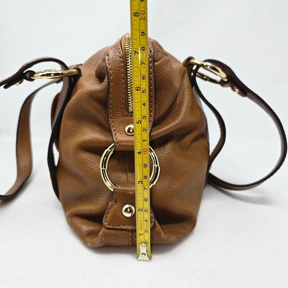 Michael Kors Brown Leather Shoulder Bag Handbag Satchel Gold Dual Handles - Picture 8 of 16